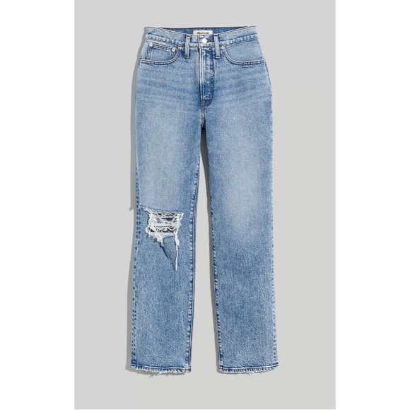 Madewell The Perfect Vintage Straight Jean in Kingsbury Wash Knee Rip Edition - Picture 3 of 7